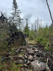 Boulder field in middle of portage