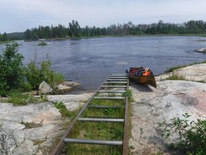 Marine roller railway looking east on the Bloodvein River