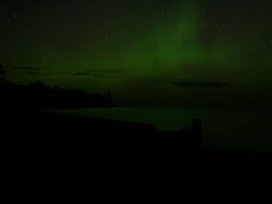 Northern lights over the beach and Lake Superior